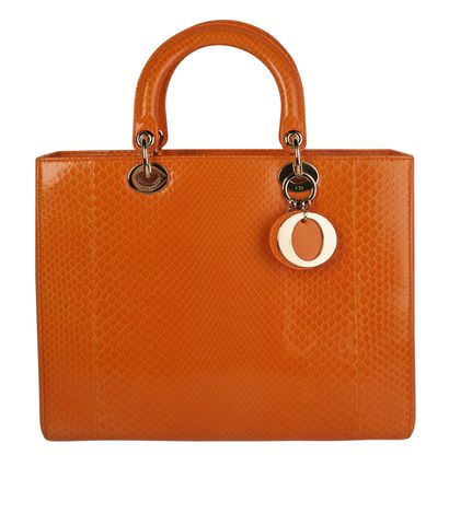 Large Lady Dior, &pound;2,500, Handbags, Orange, Python, Front view